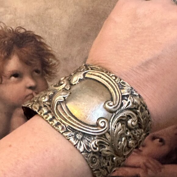 Gorham Sterling Silver Scroll Floral Cuff Bracelet 925 Wide Repoussé Victorian - Picture 6 of 10